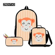 ZRENTAO 3 PCS\set backpack with cartoon pencil case animal cooler bags primary children boys girls double shoulder book bags