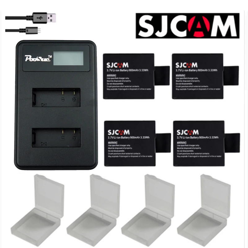 4x Sj 4000 батарея+ ЖК двойное зарядное устройство для SJCAM 4000 wifi sj 7000 SJ4000 SJ5000 Sj6000 Sj7000 Sj8000 Sj9000 M10 eken 4k wi fi