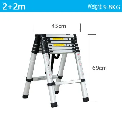 2m retractable folding aluminum herringbone ladder, multi-purpose home/library/engineering ladder