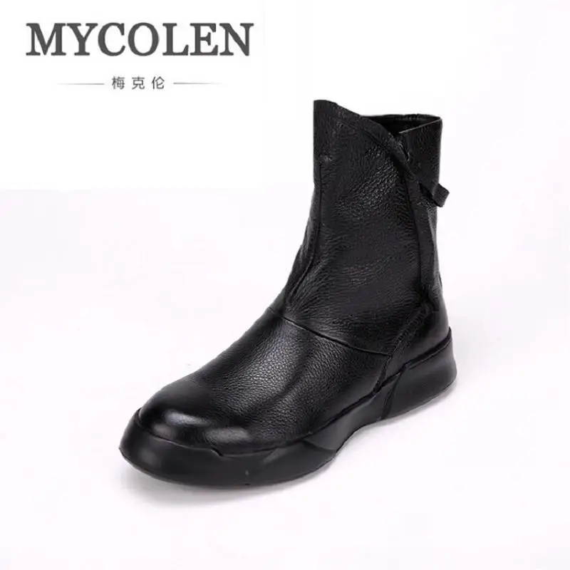 MYCOLEN/мужские ботинки из натуральной кожи; брендовые зимние мужские рабочие ботинки на молнии; высококачественные мужские ботильоны; botas masculinas
