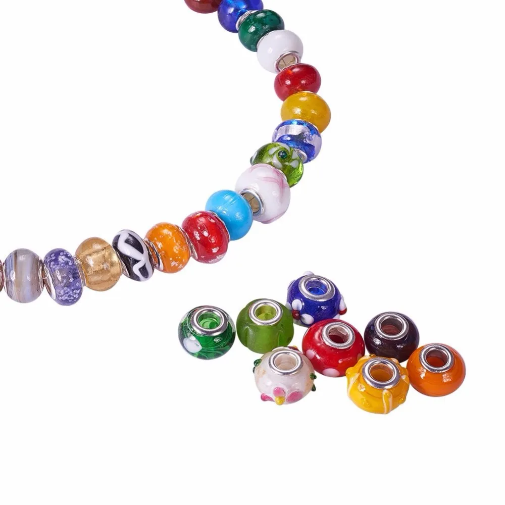 

50PCS/BAG Assorted Lampwork Murano Glass Bead Rhinestone Metal European Beads Fit Snake Style Charm Bracelet