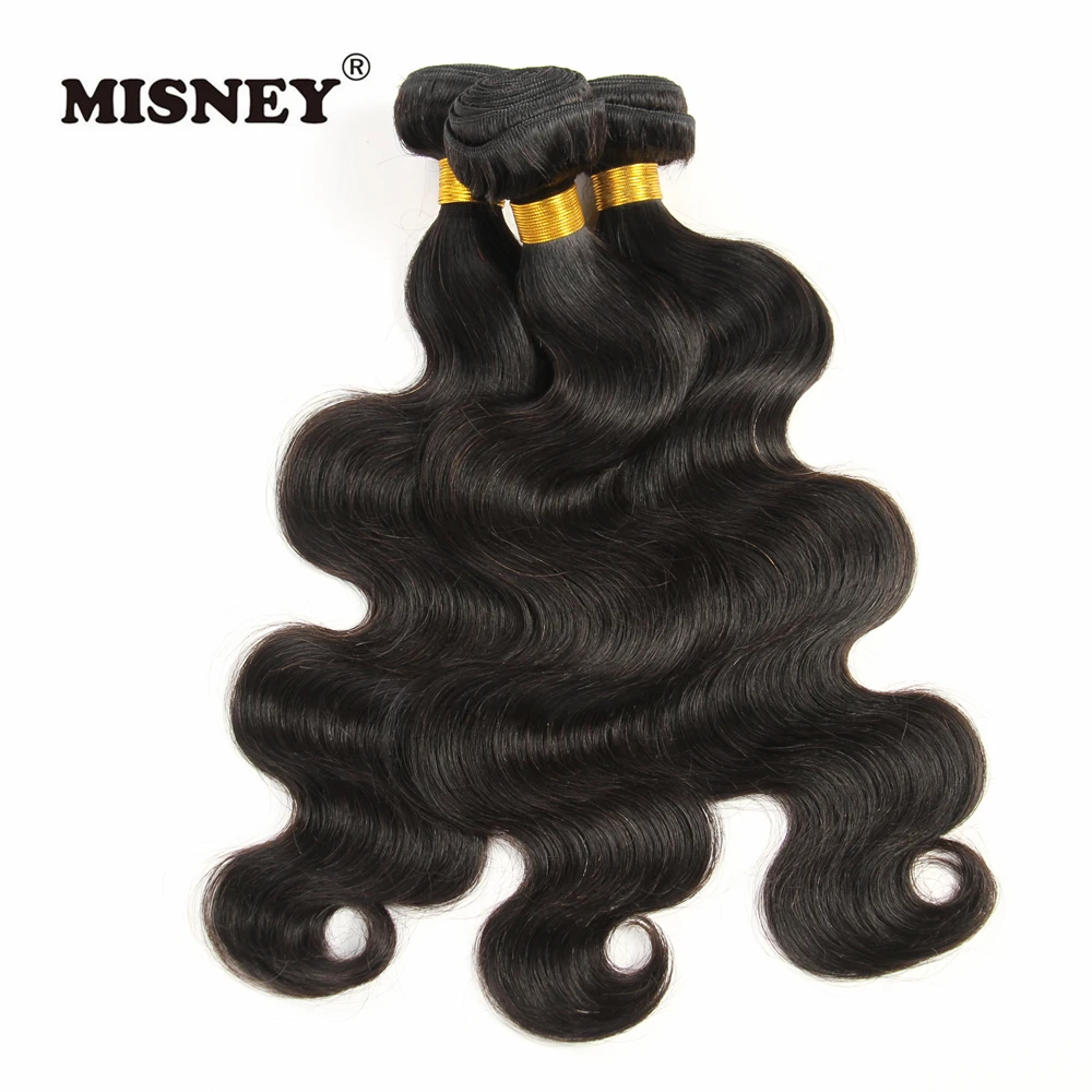 

Misney Remy 3 Bundles With Frontal Hand Tied 4X13 Lace Closure Body Wave Human Hair Extensions Natural Black Color