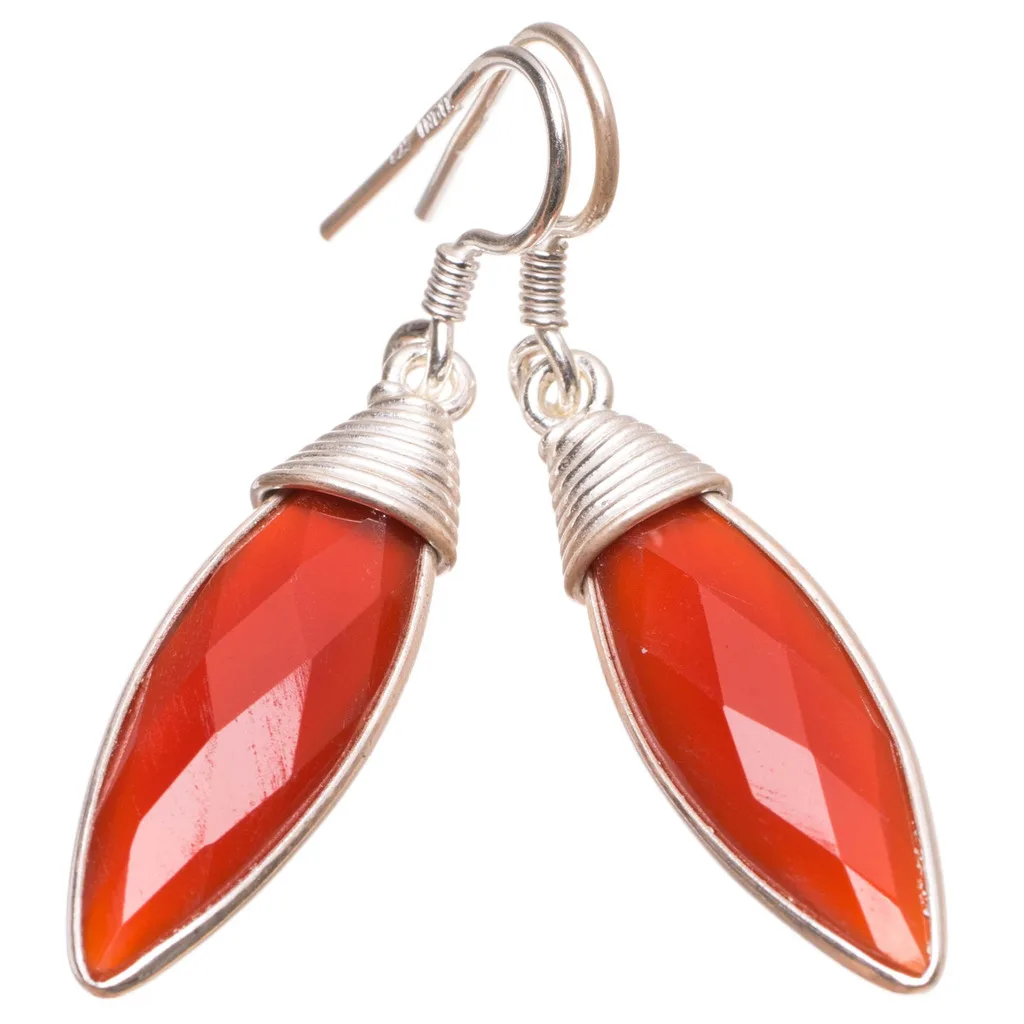 Серьги из серебра 925 пробы с натуральным сердоликом ручной работы в стиле бохо 1 1/2