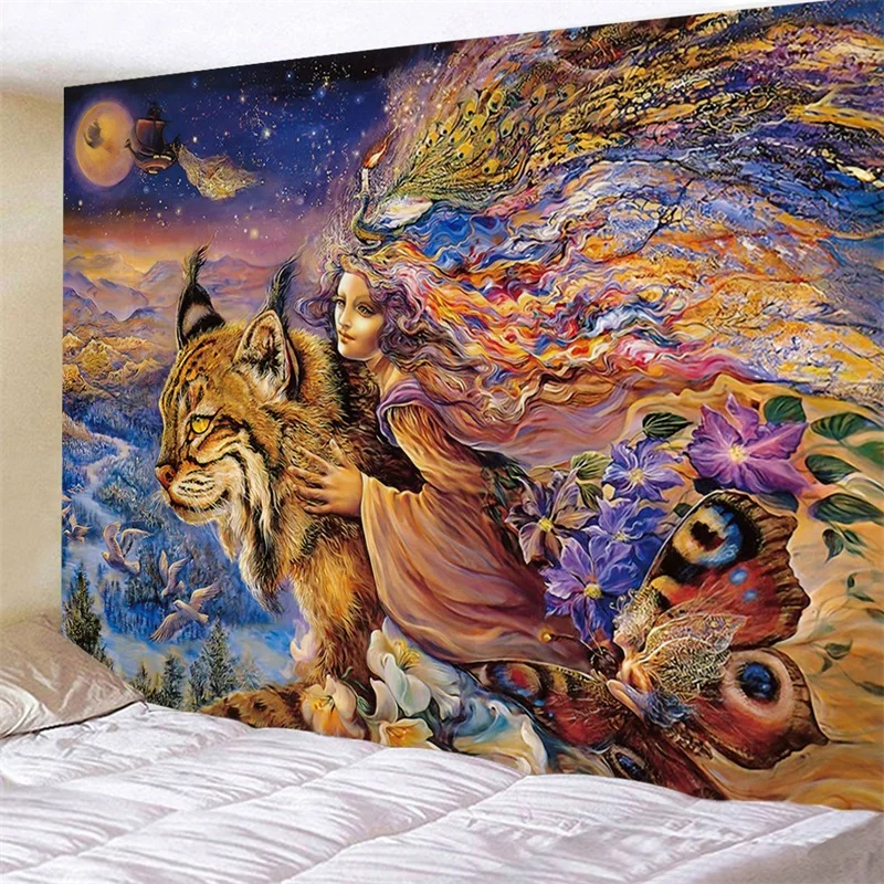 

Tapestry Retro Painting Pattern Wall Hanging Tiger Painting Home Decoration Plus Large Size