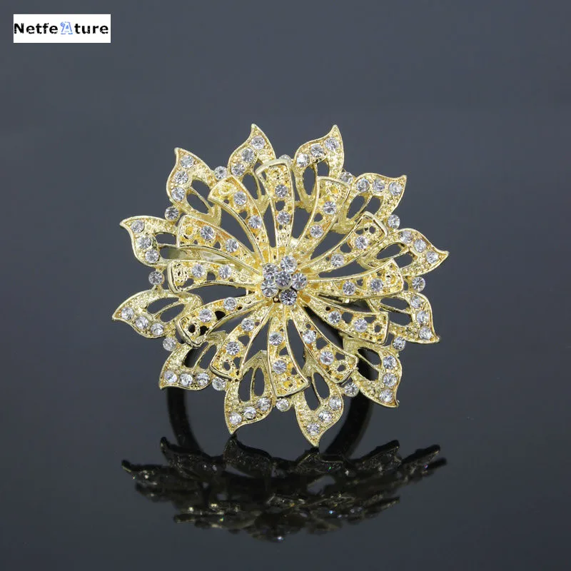 4pcs/lot Metal Napkin Rings For Wedding Table Decoration Rhinestone Holder Nickle gold Plating Serviette Ring YNR3032 | Дом и сад
