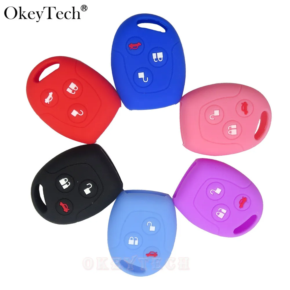

Okeytech Silicone Rubber Car Key Case Cover For Ford Focus Mondeo Festiva Fusion Suit Fiesta KA Auto Key Fob Holder Protector