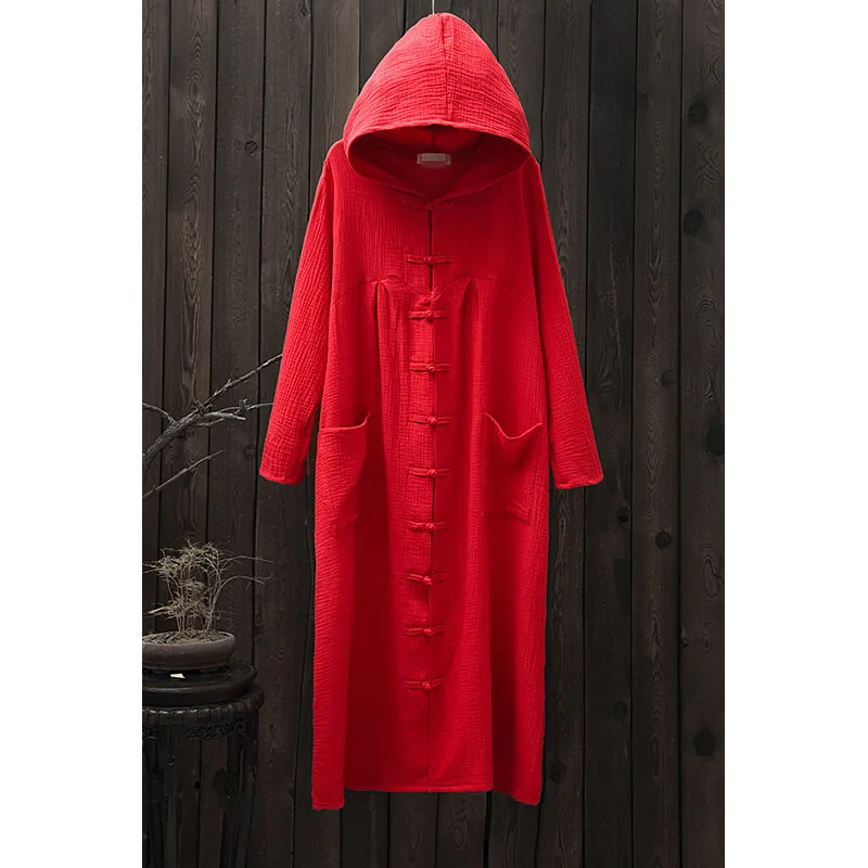 Тренчкот женский из хлопка и льна винтажная Повседневная ветровка с капюшоном