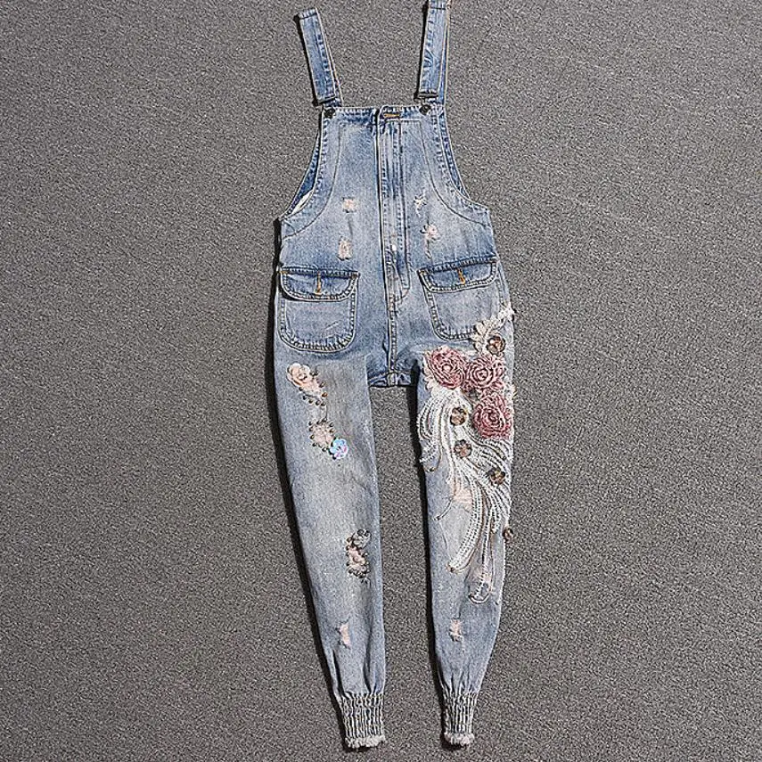 Плюс размер 2XL! джинсовый комбинезон для женщин рваные женские джинсовые