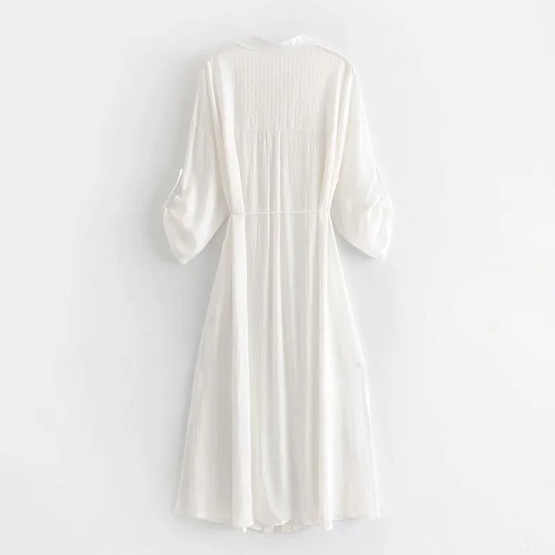 QZ601 новый летний Шикарный белый цвет отложной воротник рубашки платье женская
