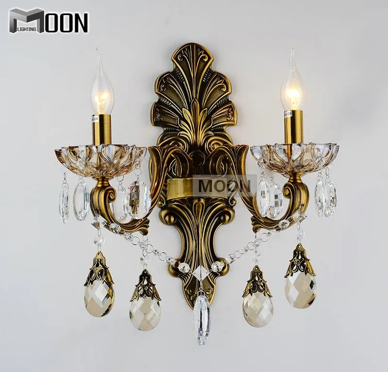 Хрустальные Настенные светильники с 2 лампами фитинг из латуни цветной