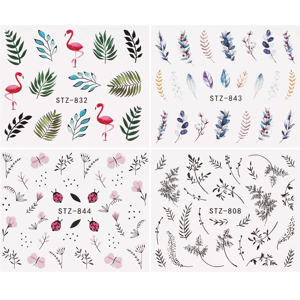 Monja 29 листов Дизайн ногтей Фламинго цветочный узор Обложка переводная Фольга