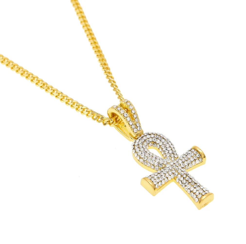Iced out Ankh крест с веревкой/кубинская цепочка ожерелье мужские хип-хоп ювелирные