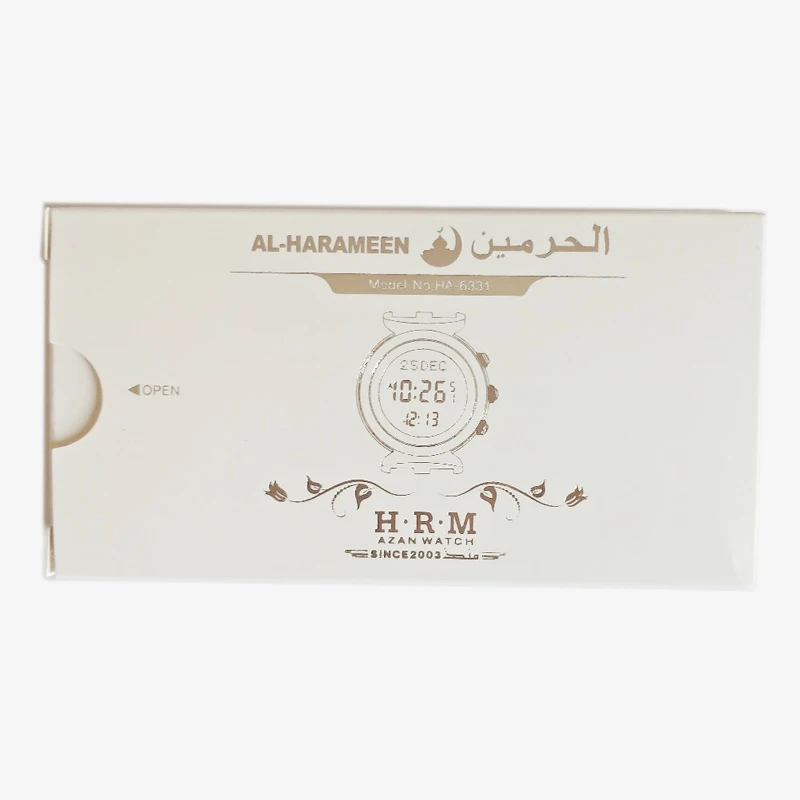 paper box packing Al Harameen исламские часы с молитвенным будильником Qibla Compasss из нержавеющей стали Alfajr наручные часы для влюбленных - Цвет: paper box packing