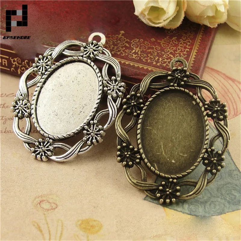 

BASEHOME 10pcs Antique Bronze Pendant blank Settings Cabochons Bases Bezel Trays Fit 18x25mm Cabochon Cameo DIY Necklace Making