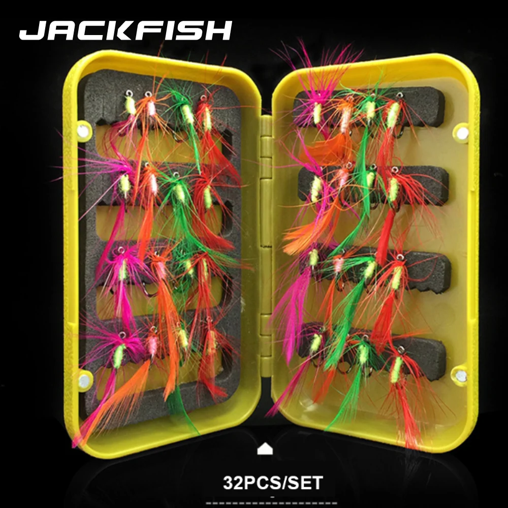 JACKFISH 32 шт./лот приманка для ловли нахлыстом одиночные приманки сухой подледной