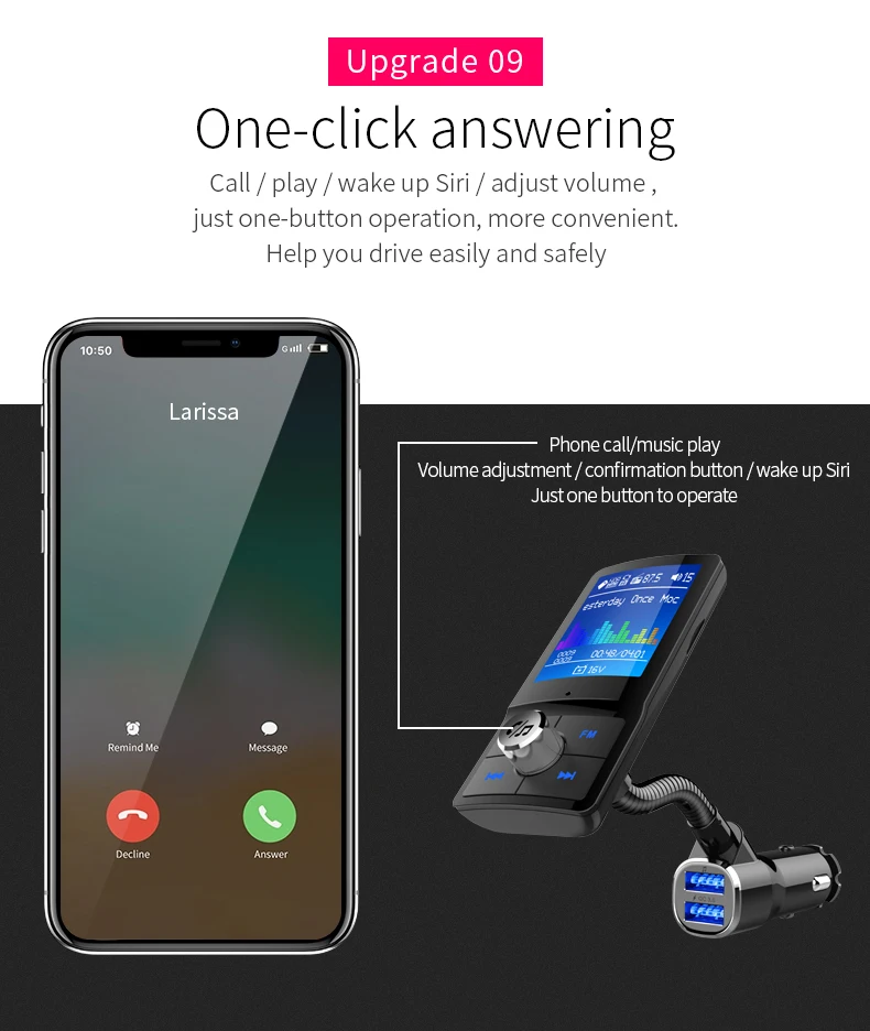 Konrisa Bluetooth fm-передатчик модулятор Aux Выход QC3.0 быстрое зарядное устройство Handsfree автомобильный комплект двойной USB порт Поддержка TF карта u-диск
