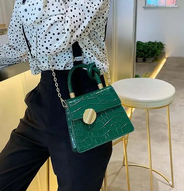 Dark green Big Элегантная женская каменная сумка с узором новая качественная женская дизайнерская сумка из искусственной кожи с цепочкой - Цвет: Dark green Big