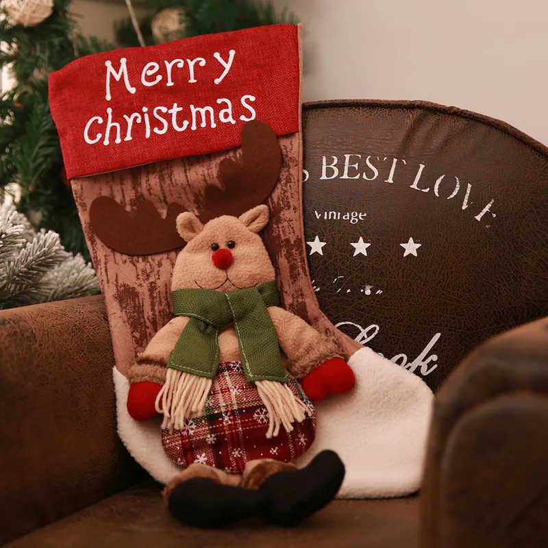 Large Christmas Stockings Santa Claus snowman elk Gift Kids Candy Bag Xmas Hanging Ornaments santa sacks Home Party Decoration | Дом и сад