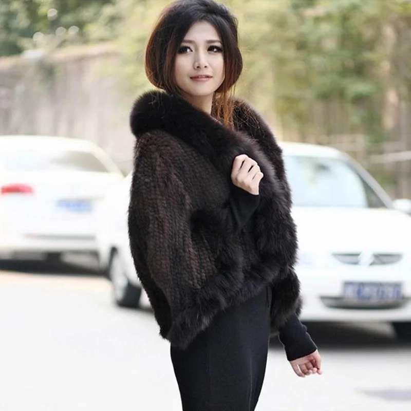Autumn Winter Ladies' Genuine Knitted Mink Fur Shawls Fox Collar Women Pashmina Wraps Bridal Cape LF5060 |