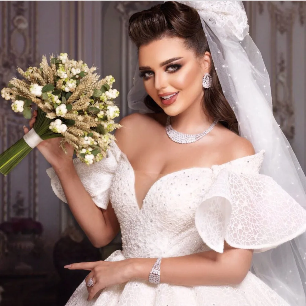 Eslieb Высокая заказ кружева хрустальные бусины свадебное платье свадебные платья