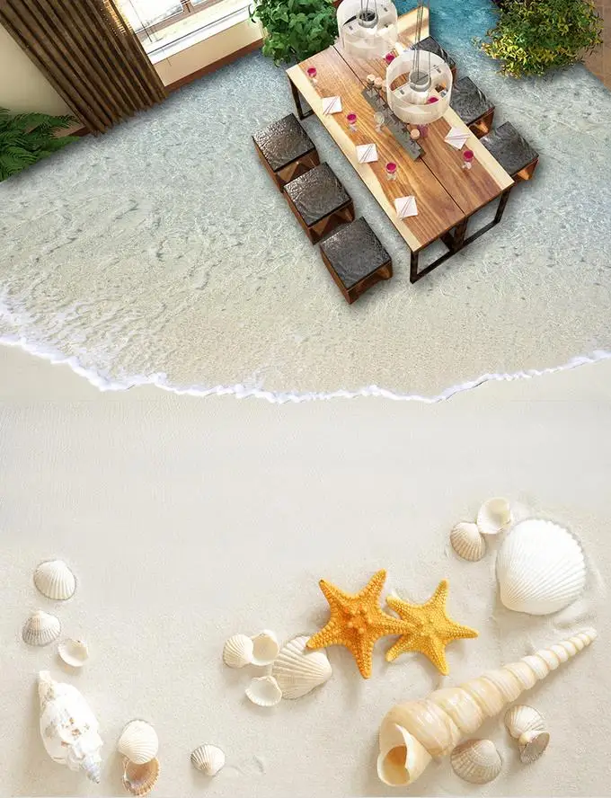 3D обои с рисунком пола пляжные морские ракушки морская звезда 3d пол пвх напольные