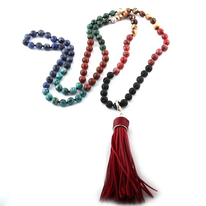 Модные богемные этнические ювелирные изделия 108 шт. Mala Beads Multi Stone кожаное ожерелье