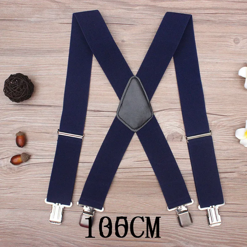 Navy-130cm 130 см плюс размер подтяжки для тяжелых мужчин брюки с 4 сильными клипсами 5 см широкие подтяжки с x-обратно брюки мужские подтяжки ремень - Цвет: Navy-130cm