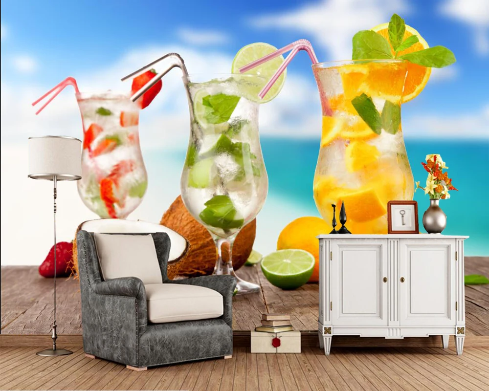 Обои для кухни 3d обои с кокосами коктейлями оранжевыми фруктами бара кафе