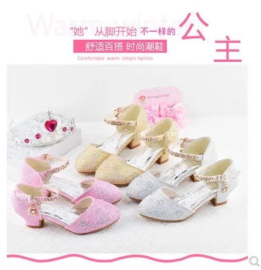 

NEW Girls Leather Shoes For Kids Rhinestone High Heel Princess Sandals Girls Sandals Autumn Spring Rubber Party Shoes For
