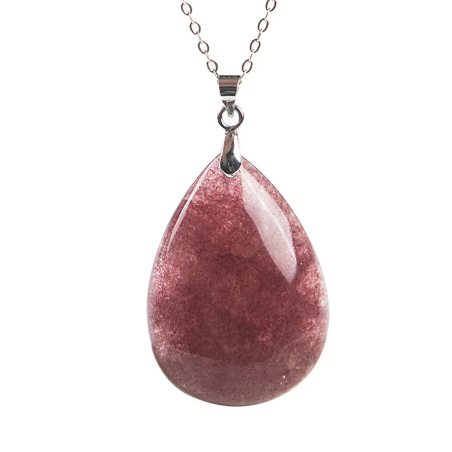 

Genuine Natural Red Strawberry Quartz Crystal Transparent Stone Waterdrop Bead Lady Nice Pendant 38*29*10mm