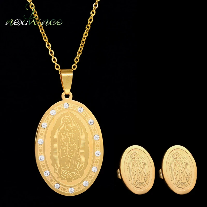 Ожерелье с овальным кулоном Nextvance Pray Virgin Mary религиозный горный хрусталь медаль