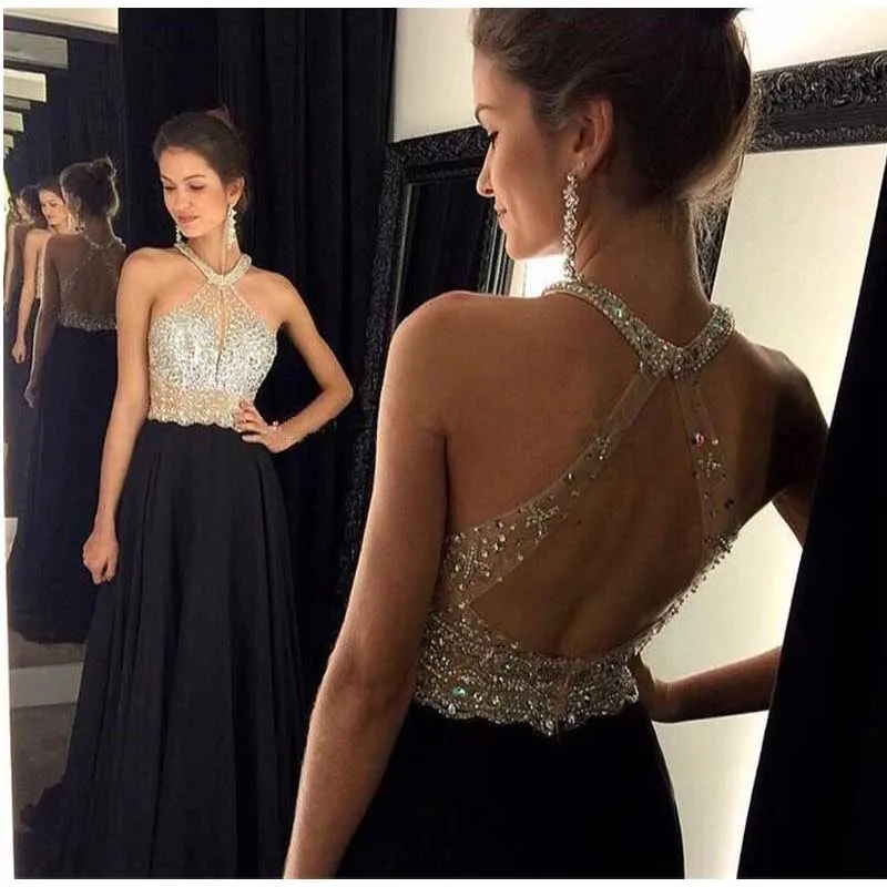 Длинное вечернее платье с лямкой на шее открытой спинкой и бусинами 2020 | Свадьбы