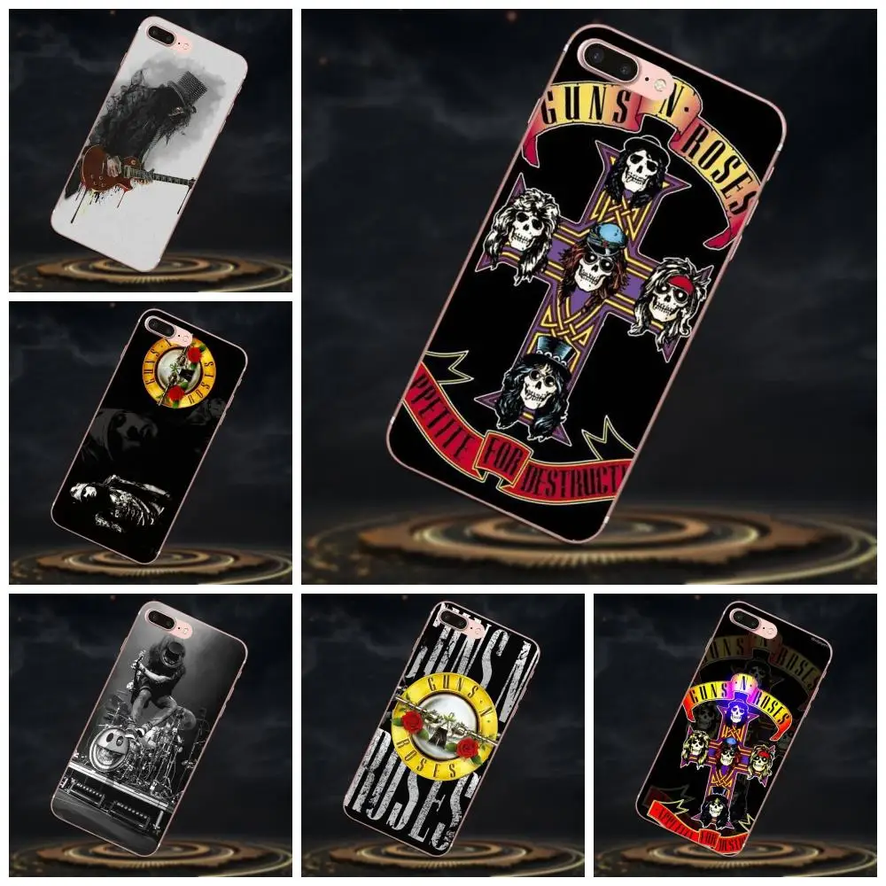 Мягкий ТПУ телефон с принтом для Samsung Galaxy Note 5 8 9 S3 S4 S5 S6 S7 S8 S9 S10 mini Edge Plus Lite Guns N Roses Retro
