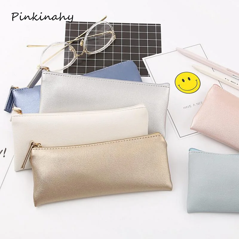 Классический пенал из искусственной кожи деловой стиль косметичка ручка черный