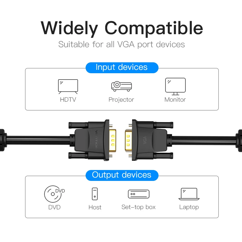 Кабель Vention 1080P VGA 3 + 9 к кабель с позолоченным разъемом Папа папа 1 м 2 5 8 10 для