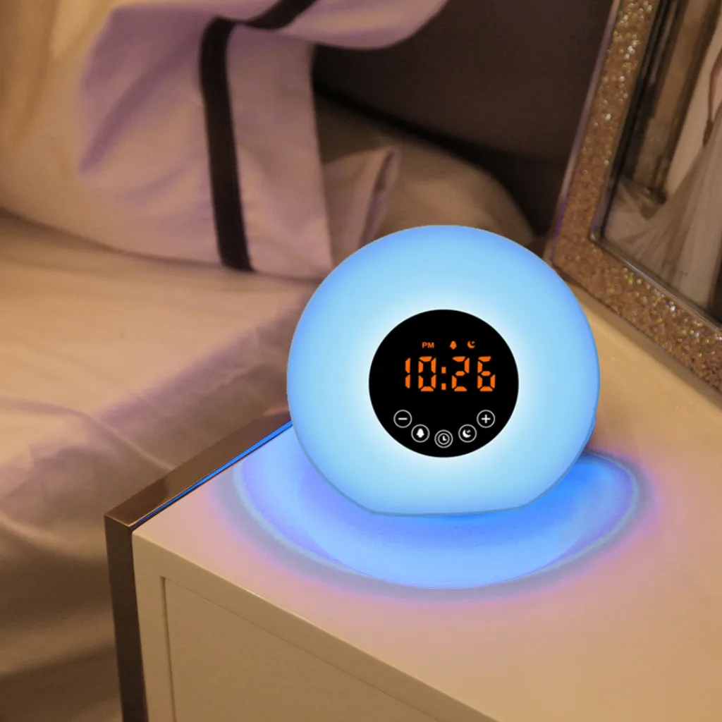 Светодиодный светильник Sunrise Wakeup, белый, теплый, белый, RGB, будильник, часы-фонарик, FM цифровое радио, светодиодный ночник, изменение цвета, Осенний сон Z528