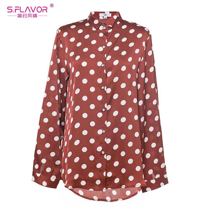 S. FLAVOR рубашка в горошек с длинным рукавом Повседневная летняя черная блузка OL