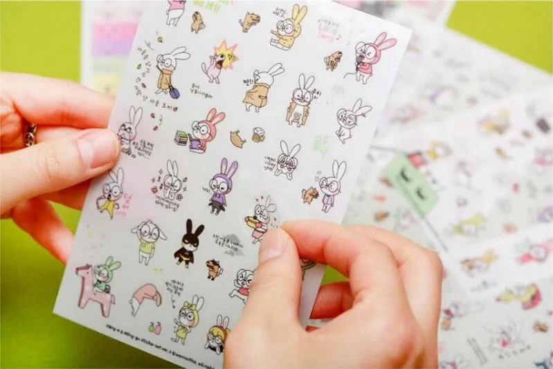 6 листов/партия (1 сумка) Прозрачный дневник DIY милый мультфильм Kawaii ПВХ кролик