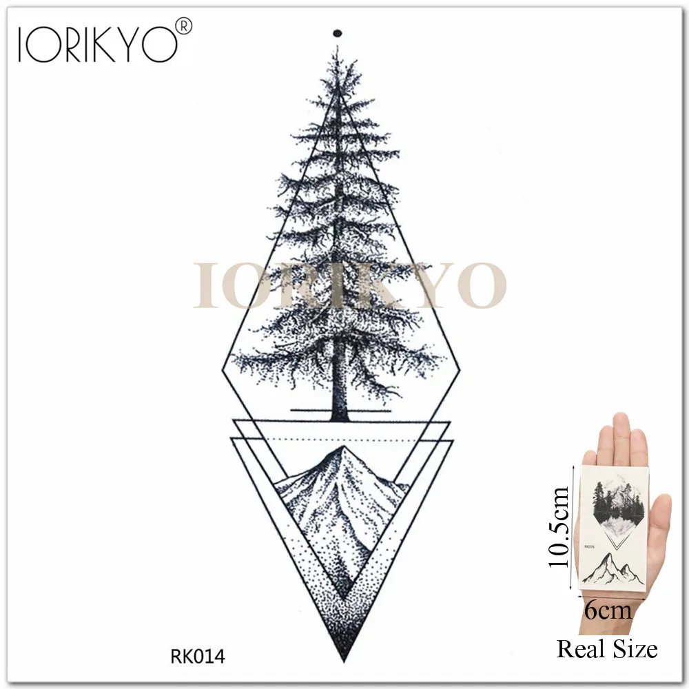 Iorikio, черная Геометрическая временная татуировка, женские наклейки, тело, рука, водостойкие татуировки, сосна, вершина Холма, мужские, лодыжки, поддельные татуировки, паста