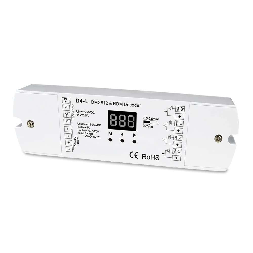 

4-канальный декодер CVDMX512, вход на DC12-36V, выход 5A * 4CH с дисплеем, настройка адреса DMX