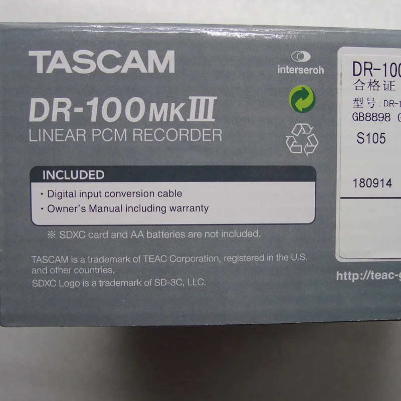 Черный TASCAM DR-100MKIII рекордер DR-100MKII обновление литиевая батарея двойная запись 192 кГц/24 бит совместимый линейный PCM рекордер - Цвет: Черный