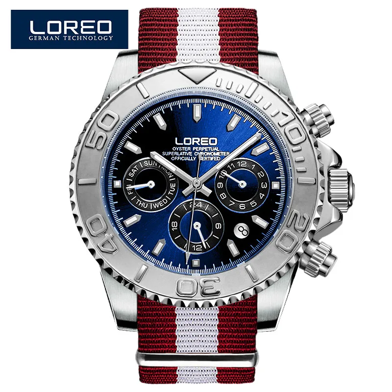 Nylon strap 01 LOREO Дайвинг 200 м спортивные часы мужские наружное кольцо можно повернуть мужские деловые автоматические механические стальные часы мужские часы - Цвет: Nylon strap 01