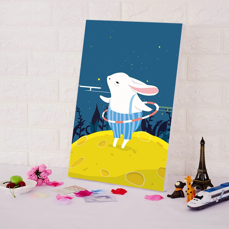 Праздник середины осени Кролик Девочка Луна DIY картина маслом по номерам