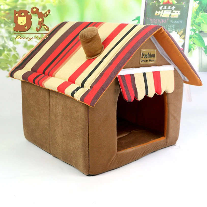 Новый домик для маленькой собаки складной портативный кошки в полоску ручная