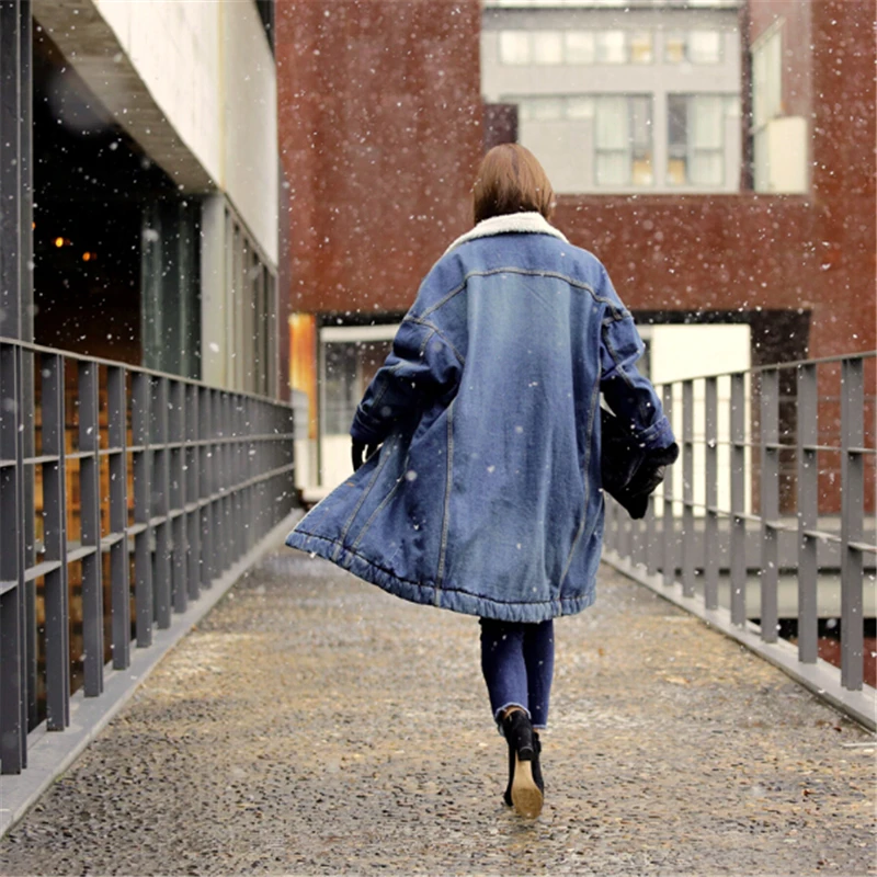 Зимняя куртка с шерстяной подкладкой для женщин размера плюс длинное пальто