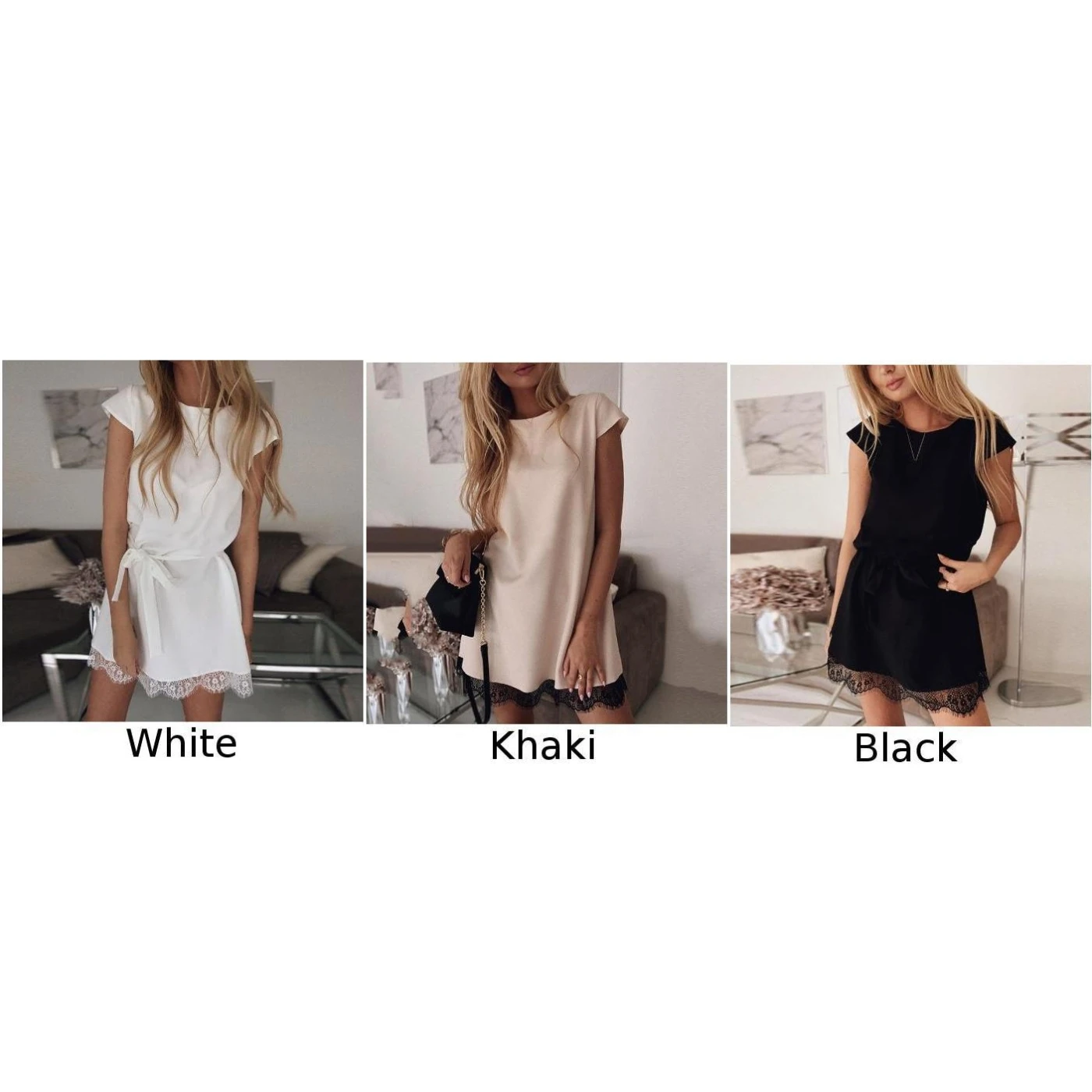 Женское платье с коротким рукавом и круглым вырезом кружевное мини летнее