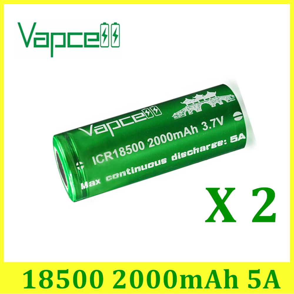 2 шт. VAPCELL ICR18500 2000 мАч литиевый ICR 18500 3 7 в перезаряжаемый аккумулятор непрерывный 5