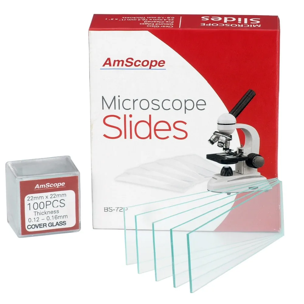 AmScope 72 предварительно очищенные пустые микроскопы и 100 22x22 мм квадратная крышка
