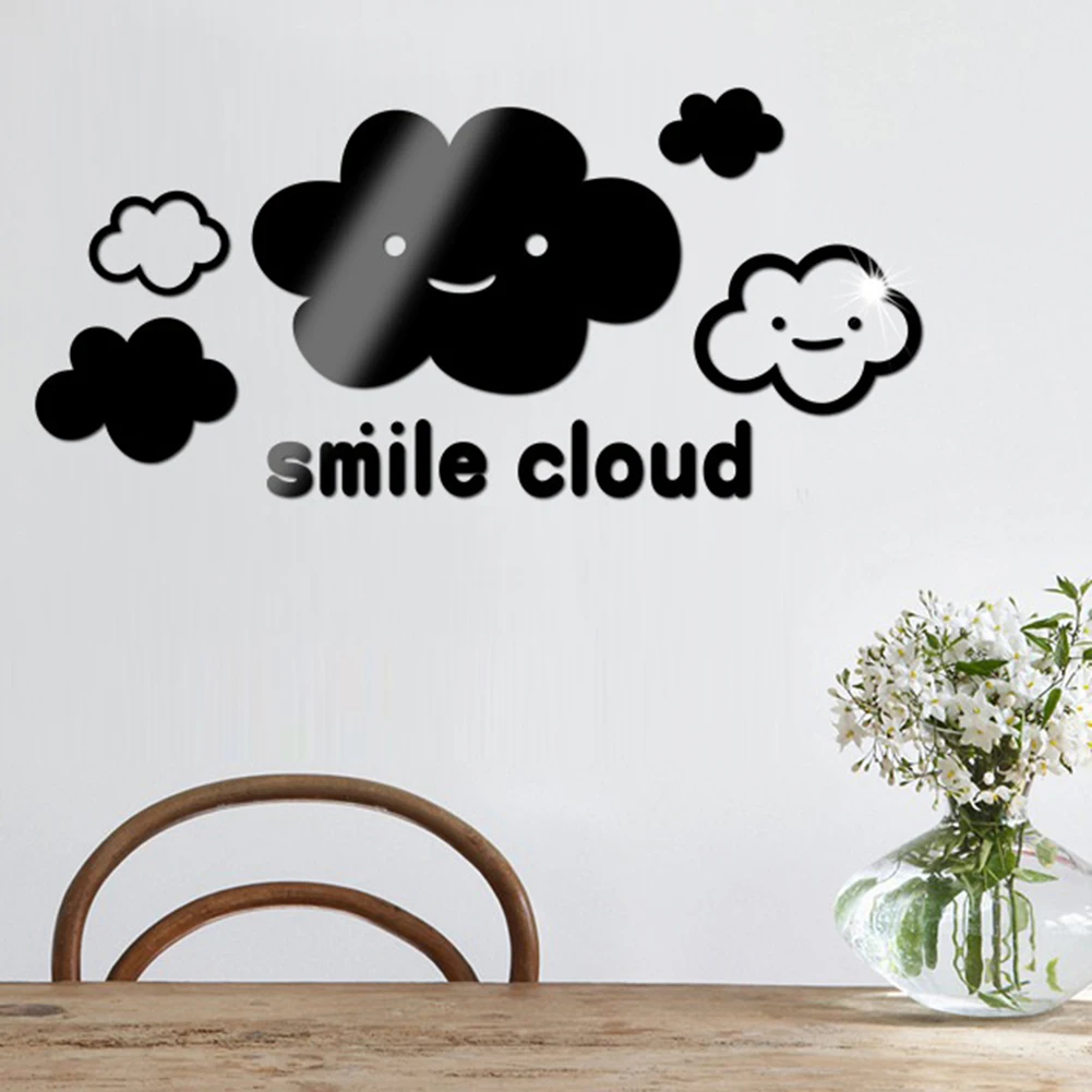 3D Улыбающееся облако зеркало наклейка на стену самоклеящаяся Съемная домашний