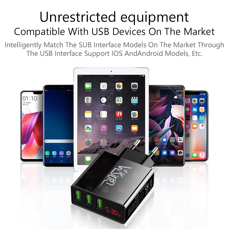 Зарядное устройство VVKing 3 USB порта 3A зарядка штепсельная вилка EU/US для iPhone Samsung Xiaomi